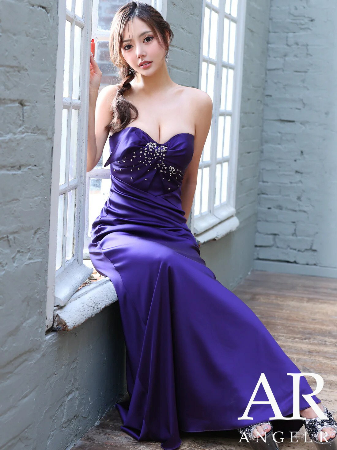 【予約2月下旬】エンジェルアール Angel-R キャバドレス ロング Aライン ワンピース S～Mサイズ ロングドレス ノースリーブ キャバ ドレス 上品 谷間 見せ ドレープ ビジュー パール キャバクラ キャバ嬢 結婚式 レディース 大人 angel-r ar26814 送料無料