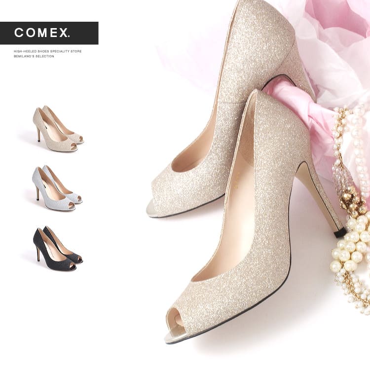 楽天LaLaTulleコメックス COMEX オープントゥ パンプス （9cmヒール） 送料無料 レディース 女性 可愛い ヒール かわいい ピンヒール ハイヒール ローヒール 歩きやすい キャバ嬢 靴 キャバ ヒール フォーマル パーティー ミュール コスプレ 結婚式 二次会 演奏会 シンプル 無地 キャバクラ