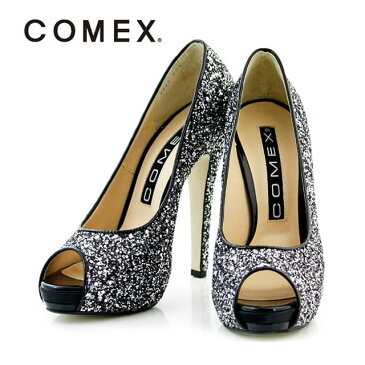 COMEX コメックス オープントゥ パンプス ブラック マルチ シルバー ベージュ×ゴールド キャバパンプス キャバサンダル ハイヒール キャバ ヒール 13cm 21.5 22.0 22.5 23.0 23.5 24.0 24.5 靴 シンプル 黒 サンダル 歩きやすい ブランド