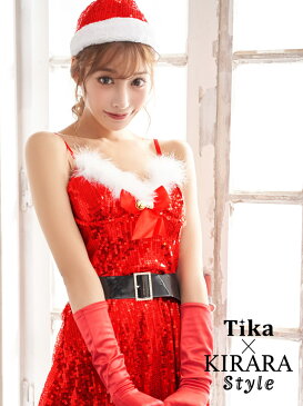 Tika キラキラ サンタ コスチュームセット ワンピース 大きいサイズ サンタクロース コスプレ かわいい コス コスチューム サンタコスプレ サンタ衣装 サンタコス クリスマス レディース セクシー キャバ キャバ嬢