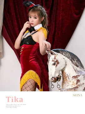Tika ティカ 4点set サーカス セクシー 調教師 コスチュームセット ワンピース 帽子 つけ襟 リボン レッド ブラック ハロウィン コスプレ 衣装 仮装 大人 レディース 可愛い かわいい ハロウィン コスプレ キャバ嬢 ステージ ステージ衣装 ショー 大人