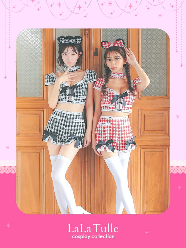 【即日発送】 ハロウィンコスプレ ネズミ 4点セット S〜XLサイズ 赤 黒 ツイード ...