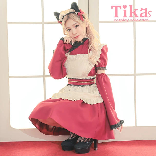 ハロウィンコスプレ 猫 メイド服 和風 キャット ネコ ワンピース カチューシャ ファー しっぽ セット 赤 セクシー 猫耳 アニマル 激安 エロ つけ耳 黒猫 黒 大人 衣装 仮装 レディース コスチューム 可愛い 和装 女性 猫コスプレ ハロウィン コスプレ メイド 2023