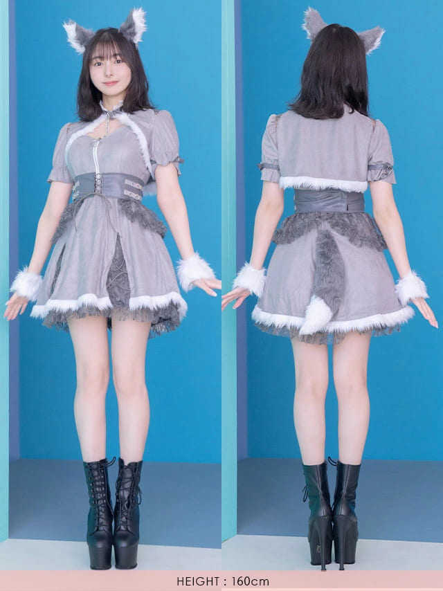 ハロウィンコスプレ ウルフ 狼 ミニ セット ワンピース ボレロ しっぽ カチューシャ グレー 仮装 衣装 レディース コスチューム キャバ エロ もこもこ モコモコ アニマル オオカミ 猫耳 つけ耳 セクシー 大人 激安 キャバ嬢 ハロウィン コスプレ かわいい 2023 キャバクラ lalatulle-10010267 LaLaTulle【ララチュール】 サンプル画像2