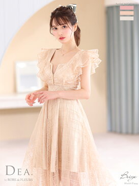 S/Mサイズ ディア バイ ローブドフルール DEA by ROBE de FLEURS de2643 チェック 刺繍 シースルー フレア ミディ キャバ ドレス 送料無料 キャバドレス ワンピース 膝丈 ミディアム ミニドレス 大人 結婚式 二次会 ワンピ 白 お呼ばれ ブランド 高級感 レース