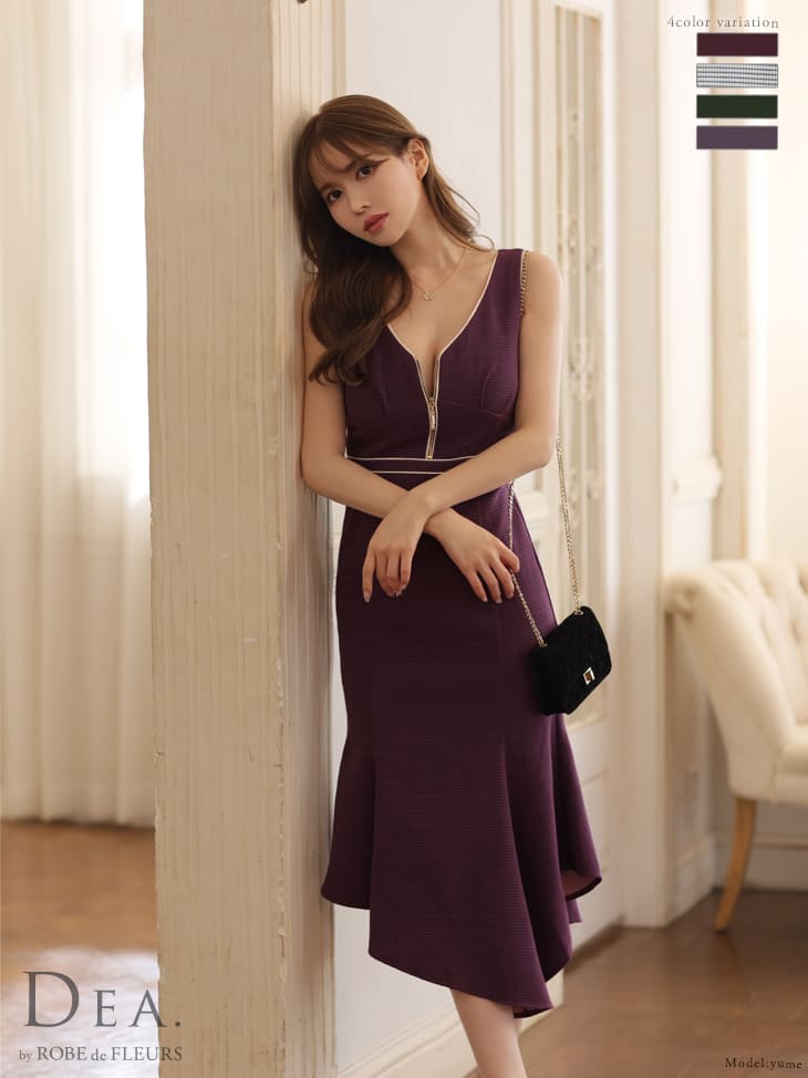 【盛りブラ付き】キャバドレス ドレス パーティードレス XS~Lサイズ ディア バイ ローブドフルール DEA by ROBE de FLEURS de2779 キャバ セクシー 送料無料 ワンピース キャバクラ ブランド ラウンジ 大きいサイズ キャバ嬢 膝丈 膝丈ドレス マーメイド ラメ