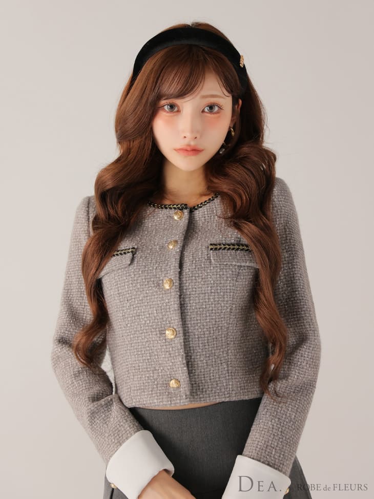 キャバドレス DEA by ROBE de FLEURS ミニ ツイード セットアップ XS〜Mサイズ レディース キャバ ドレス プリーツスカート 袖あり フレアスカート 長袖 カジュアル 送料無料 キャバ嬢 キャバクラ ミニドレス 黒 上品 ディア バイ ローブドフルール de4605