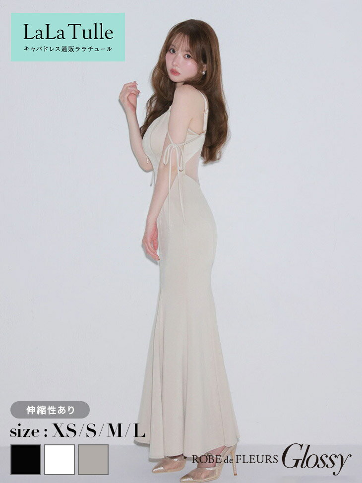 ROBE de FLEURS Glossy キャバドレス マーメイド ロング ワンピース S～Lサイズ ローブドフルール グロッシー ドレス レディース シアー 大きいサイズ フロントファスナー セクシー 谷間 見せ 送料無料 大人 キャバ嬢 キャバクラ キャバ 黒 上品 gl4341