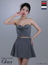 ROBE de FLEURS Glossy キャバドレス 2way ミニ フレア チェック柄 セットアップ XS~Mサイズ ローブドフルール グロッシー レディース 送料無料 セクシー キャバ嬢 キャバクラ キャバ ドレス シンプル 谷間 見せ 白 可愛い ノースリーブ スエード gl3284