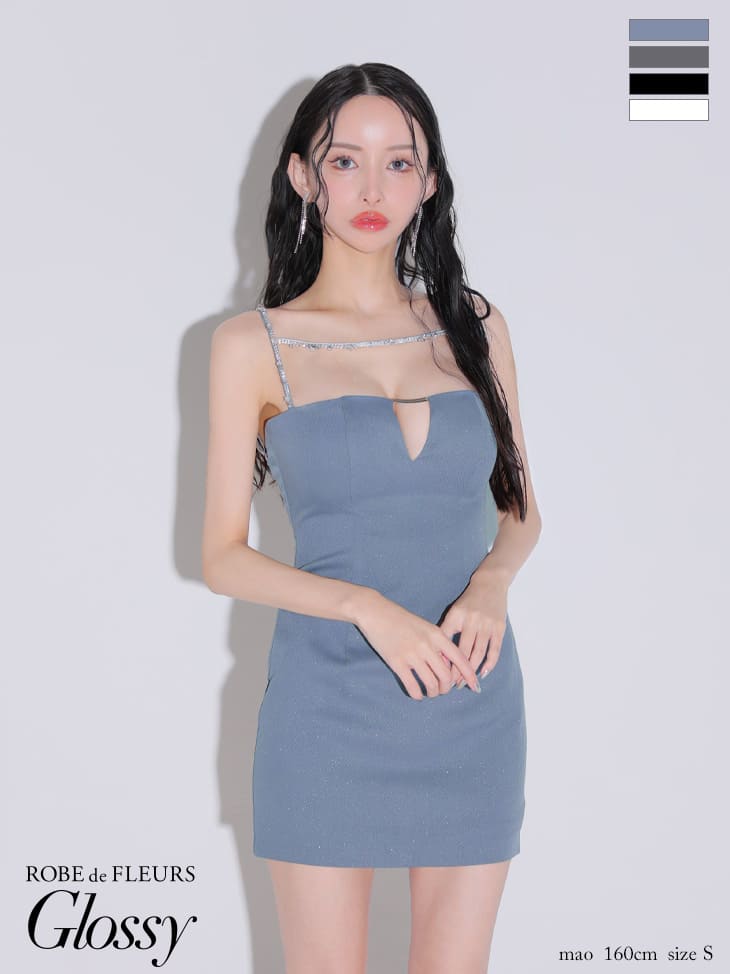 ROBE de FLEURS Glossy キャバドレス タイト ミニ タイト 谷間 見せ ラメ ワンピース XS～Mサイズ ローブドフルール グロッシー ドレス レディース 送料無料 セクシー キャバ嬢 キャバ シンプル 可愛い ミニドレス ノースリーブ キャミソール 白 黒 gl3590