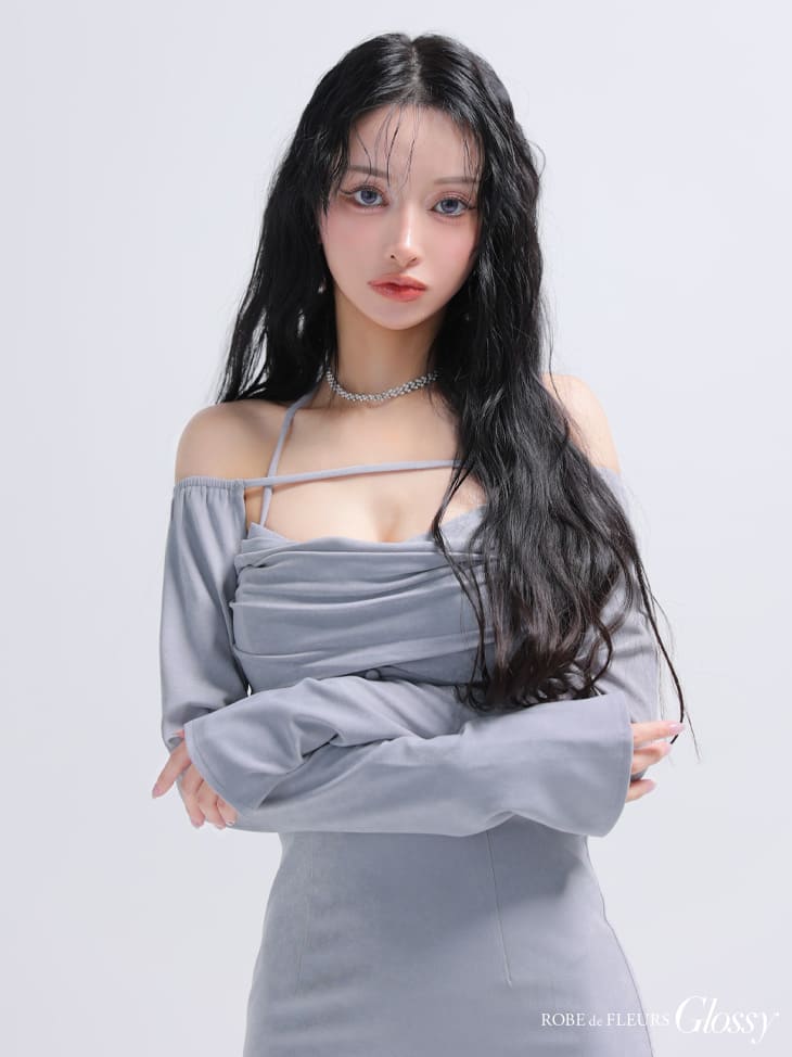 【シリコンブラ付】【予約8月下旬】ROBE de FLEURS Glossy ボレロ付き 2way キャバ...