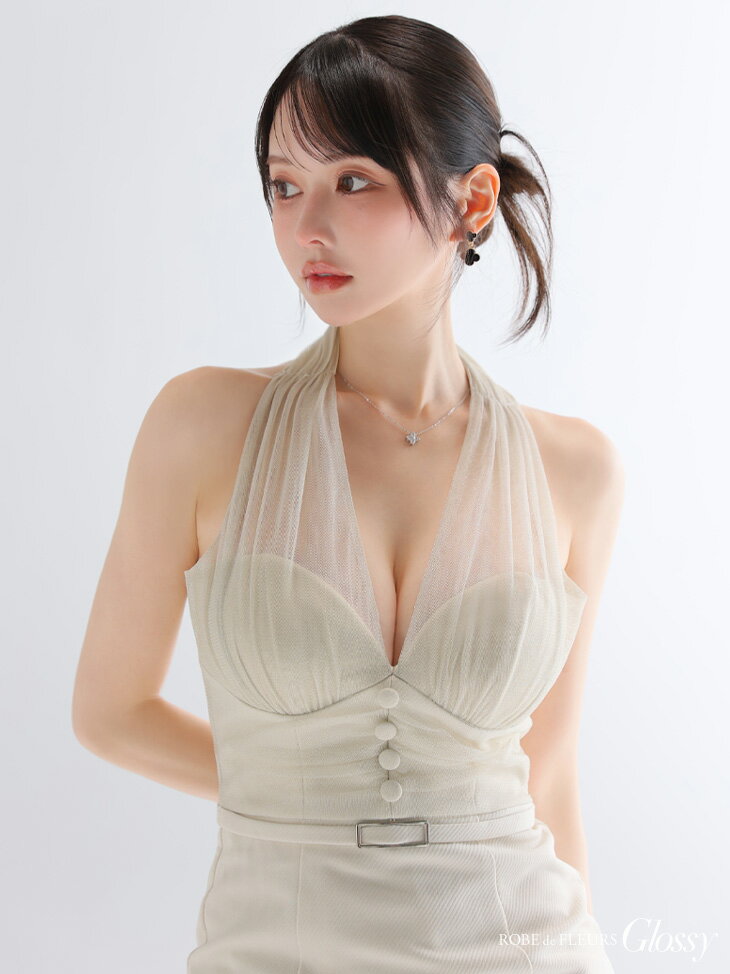 【シリコンブラ付】ROBE de FLEURS Glossy キャバドレス ホルターネック シフォン ...
