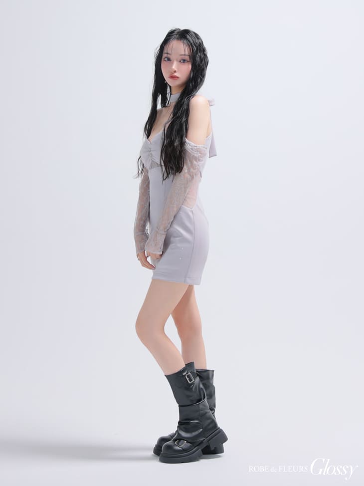 【予約7月下旬】ROBE de FLEURS Glossy 袖取り外し可能 2way キャバドレス タイト ミニ ワンピース XS〜Mサイズ キャバ ドレス レディース チョーカー 送料無料 セクシー キャバ嬢 キャバクラ ミニドレス ベアトップ ローブドフルール グロッシー gl4100