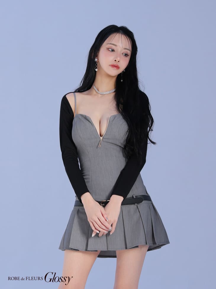 ROBE de FLEURS Glossy キャバドレス ボレロ付き タイト ミニ プリーツ ワンピース...