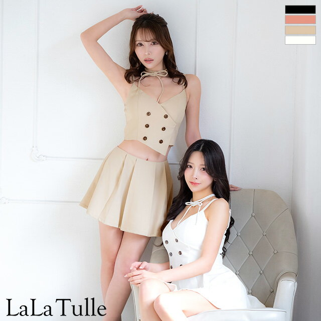 【予約1月下旬】ROBE de FLEURS Glossy キャバドレス チョーカー風 ミニ プリーツスカート セットアップ XS~Mサイズ フレア ローブドフルール グロッシー ドレス レディース 送料無料 セクシー キャバ嬢 キャバクラ ミニドレス リボン ダブルボタン gl3289