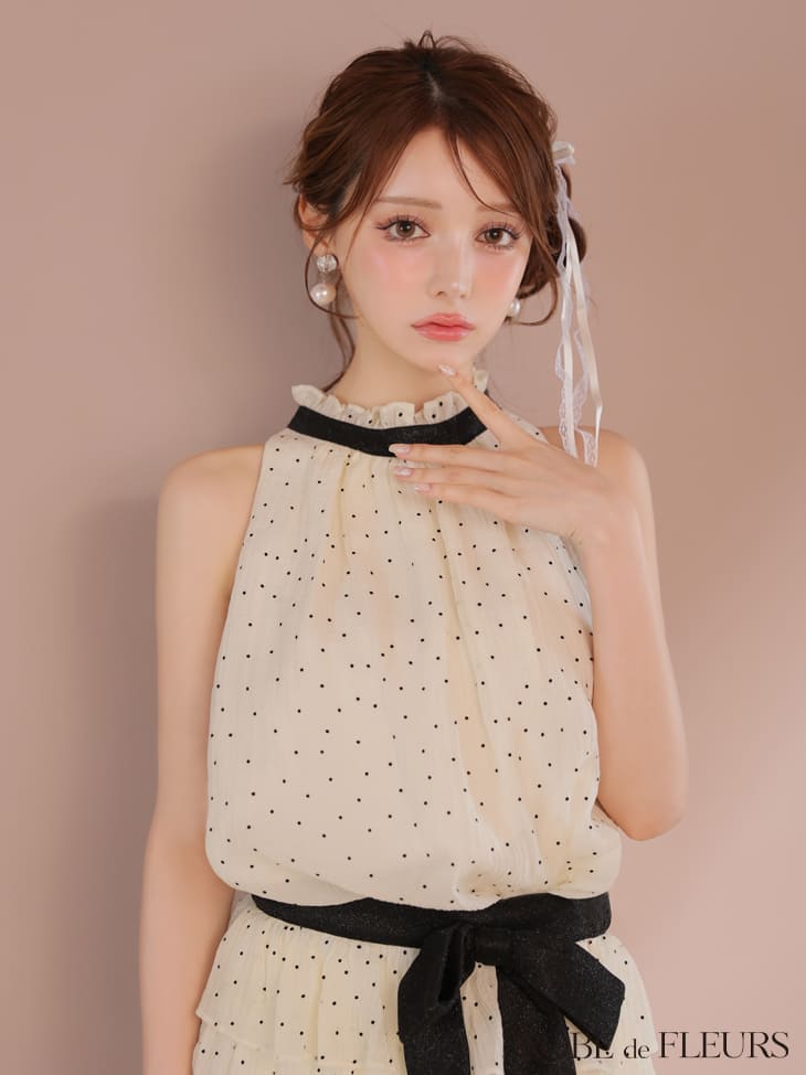 ROBE de FLEURS キャバドレス ドット柄 ミニ ティアード セットアップ XS〜Mサイズ...
