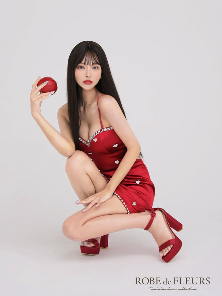【シリコンブラ付】【即日発送】ROBE de FLEURS キャバドレス 2way ハート ビジュ...