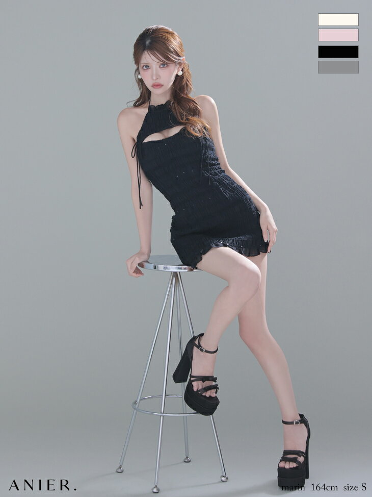 anier ROBE. アニエルローブ キャバドレス タイト ミニ ワンピース XS～Mサイズ ホルターネック シフォン アメスリ バストカットアウト 谷間 見せ 女性 大人 上品 セクシー ローブドフルール キャバ ドレス エロ ミニドレス キャバ嬢 送料無料 anier4061