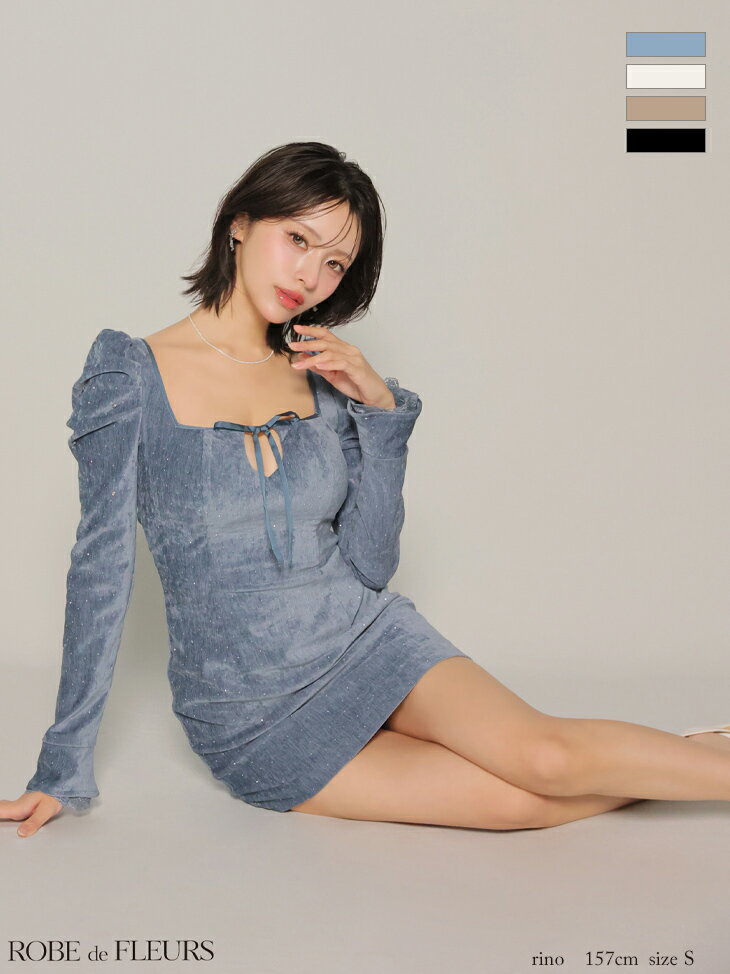 ROBE de FLEURS キャバドレス ミニ タイト バストリボン XS〜Mサイズ レディース ワンピース キャバ ドレス ストーン セクシー かわいい ミニドレス シンプル ワンカラー 大人 バックオープン キャバ嬢 キャバクラ 長袖 ローブドフルール 送料無料 fm4124