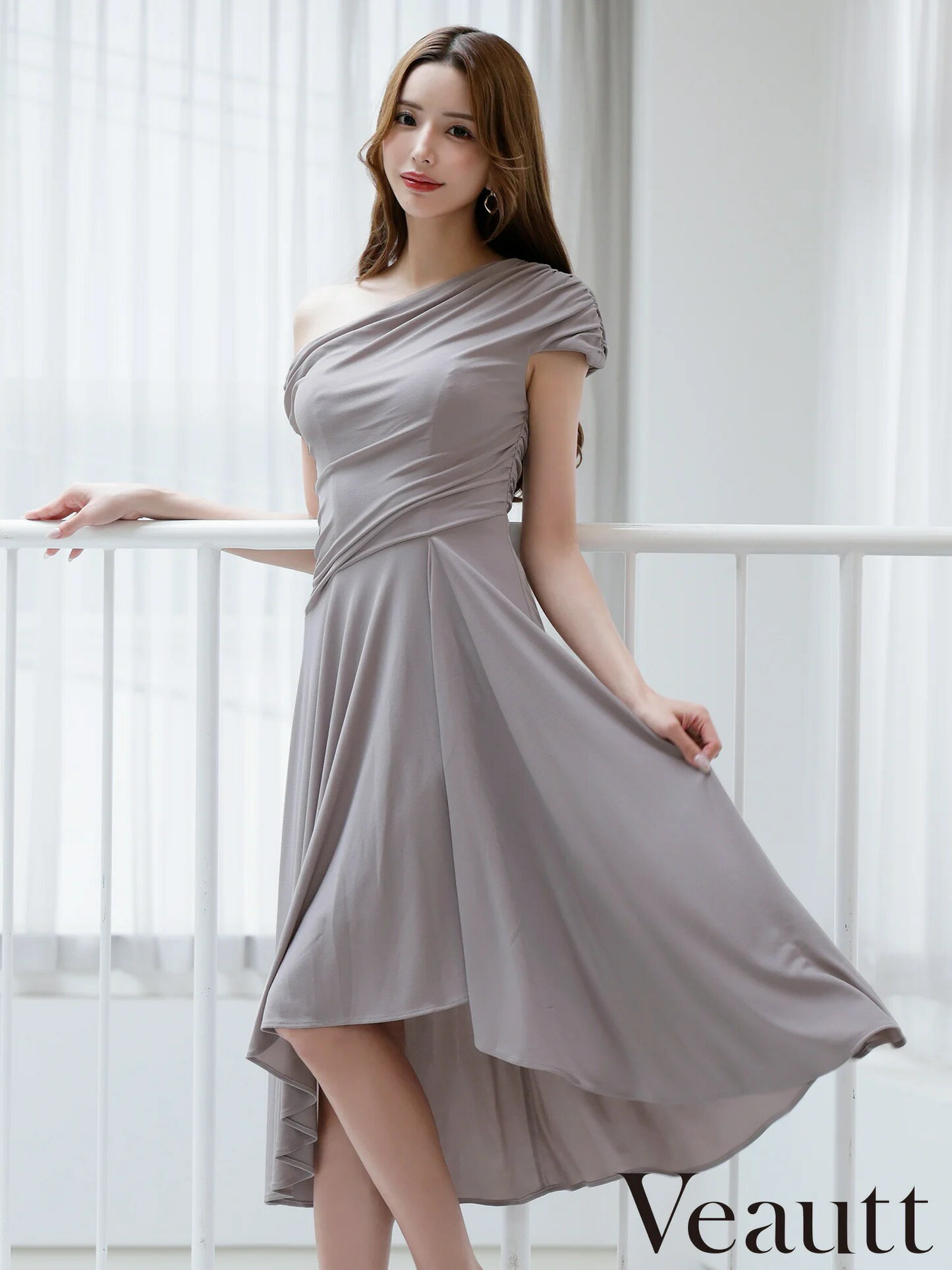 ヴュート Veautt キャバドレス 膝丈 Aライン ワンピース XS～Mサイズ ワンショルダー ミニドレス キャバ ドレス ドレープ シンプル アシンメトリー 上品 キャバクラ キャバ嬢 結婚式 レディース ノースリーブ エンジェルアール AngelR vt022527 送料無料