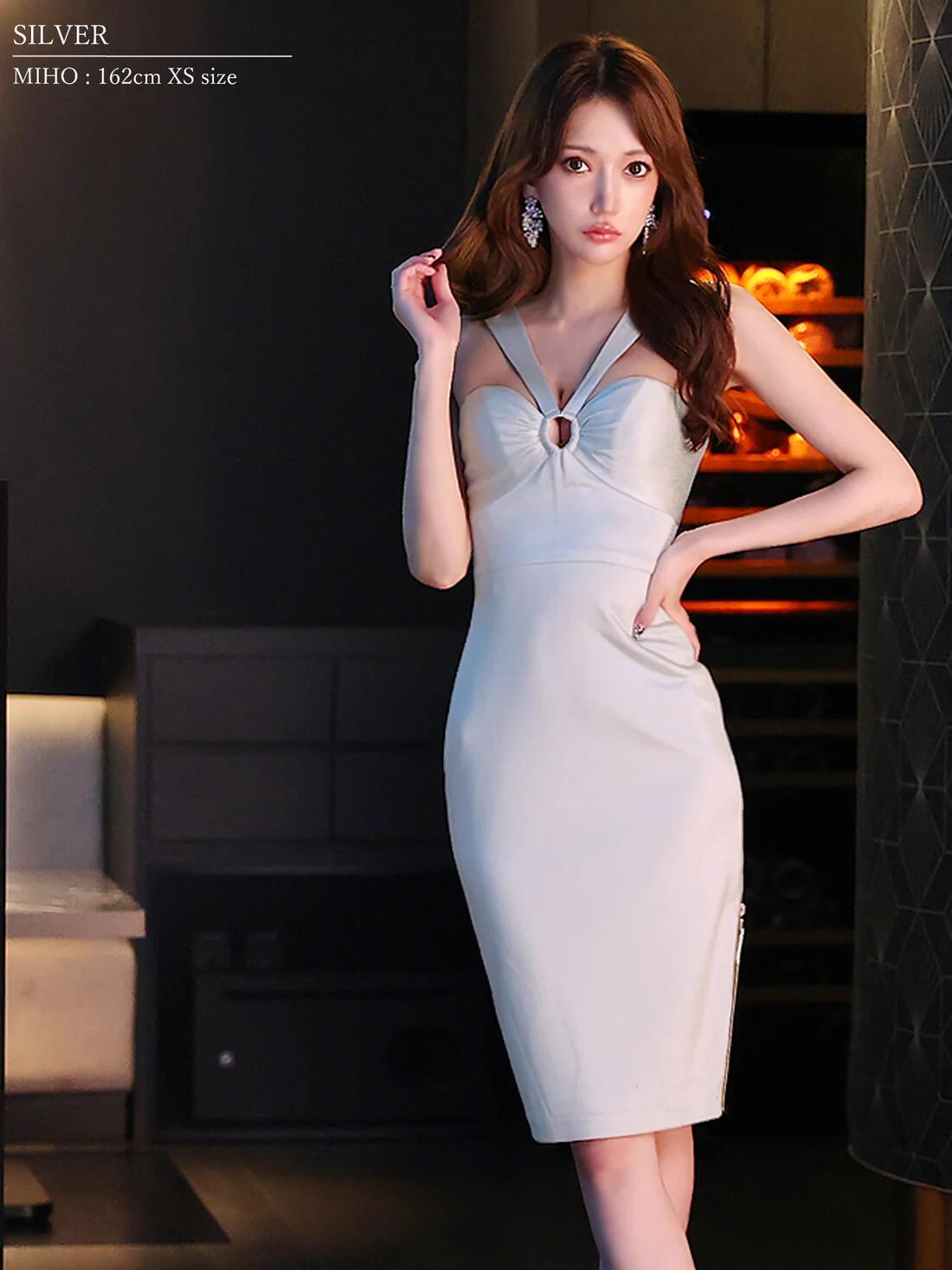 ヴュート Veautt キャバドレス タイト 膝丈 XS〜Mサイズ スリット ラメ ノースリーブ ホルターネック ワンピース キャバ ドレス 送料無料 キャバクラ キャバ嬢 結婚式 エンジェルアール AngelR セクシー レディース シンプル ノースリーブ ミディ丈 vt032409