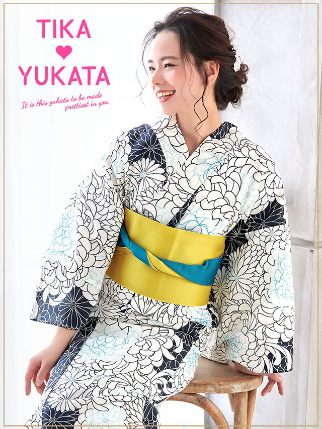 Tika ティカ レトロ 華やか 乱菊 浴衣 3点セット (浴衣+平帯or作り帯+下駄) セット 選べる ゆかた 反物 生地 帯 作り帯 大人 レディース キャバ 浴衣 女性 和装 和服 古典 古典柄 大正ロマン 浴衣セット レトロモダン モノトーン 激安