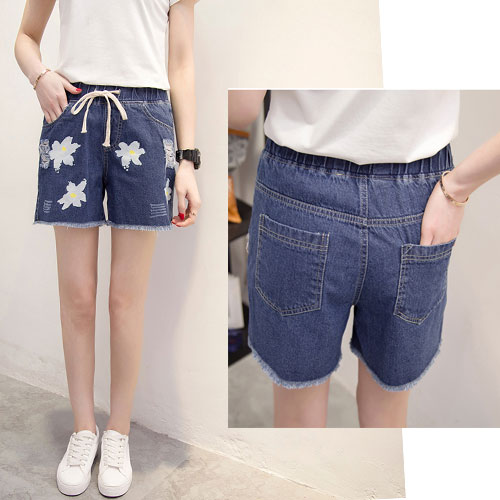 大きいサイズレディース パンツ ウエストゴム 大きいサイズ レディース 花柄 プリント ショートパンツ ハーフパンツ ボトムス 短パン デニム イージーパンツ LL 3L 4L 5L 9号 11号 13号 15号 17号 19号 マタニティ 秋冬 春夏 ww 2