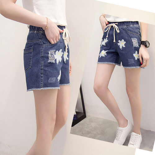 大きいサイズレディース パンツ ウエストゴム 大きいサイズ レディース 花柄 プリント ショートパンツ ハーフパンツ ボトムス 短パン デニム イージーパンツ LL 3L 4L 5L 9号 11号 13号 15号 17号 19号 マタニティ 秋冬 春夏 ww 3