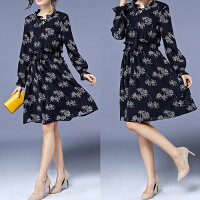 楊柳シフォン花柄長袖OP