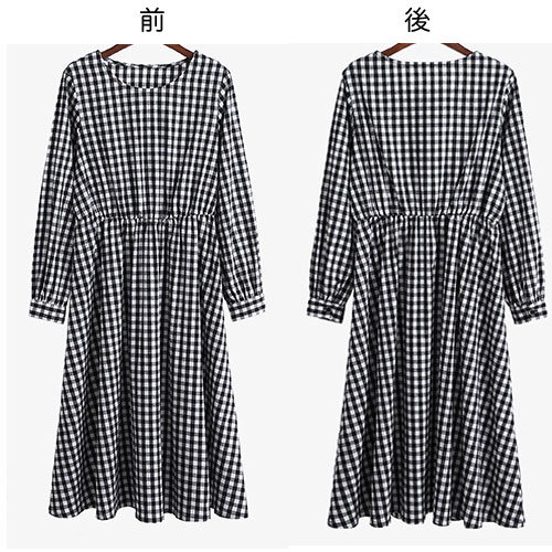 ＼50％OFF 半額 セール／ 大きいサイズレディース ワンピース ギンガムチェック ロングワンピース 長袖 安い 膝下ワンピース 春 秋 冬 黒ブラック 春 夏 秋 春 夏 秋 冬 秋冬 春夏 10-30代 40代 50代 60代 lpp スーパーセール lalawish-10002803 大きいサイズのお洋服lalawish サンプル画像3