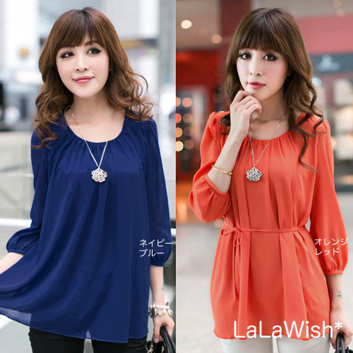 大きいサイズ レディース チュニック トップス 無地 シフォン ゆったり 七分袖 ブラウス 春 夏 11号 LLサイズ 2L LL 13号 3Lサイズ 3L 15号 4L 17号 5L 19号 婦人服 20代 30代 40代 ファッション 紺 オレンジ オフィス 通勤にも