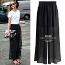 \全品送料無料11/27まで / ★大きいサイズレディース パンツ ウエストゴム サマー 夏 涼しい ガウチョパンツ ワイドパンツ スカンツ スカーチョ シフォ...