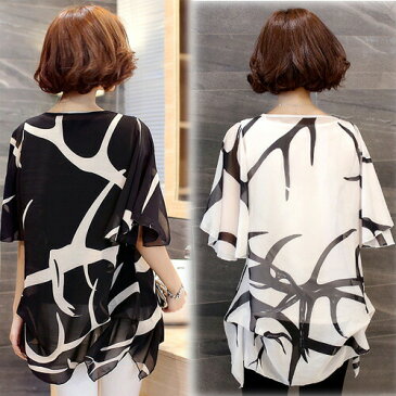 【20%オフクーポン対象】チュニック 大きいサイズ レディース チュニック シフォン 大人 ブラウス 半袖 サマー 夏 涼しい tops 半そで カットソー 春夏 黒 白 ブラック ホワイト ok2 【ネコポス可】