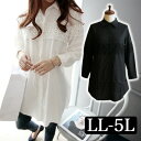 ロングシャツ ナチュラル レース 長袖 長袖シャツ LL 3L 4L 5L チュニック 大きいサイズ レディース シャツ ロング丈 春 夏 秋 ゆったり 黒 白