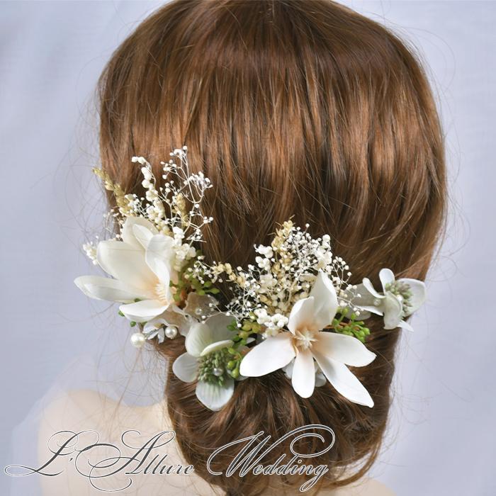 造花 と プリザーブド フラワー ヘッドドレス 髪飾り 二次会 パーティー ウェデイング ブライダル 結婚式 お色直し 舞台 写真 コーラス 演出 成人式 ゴー...