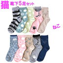 ソックス 福袋 レディース ネコ柄 猫柄 ねこ柄 5足福袋 綿 混 コットン混 【メール便 送料無料】 size:23-25cm セール 靴下 くつした くつ下...