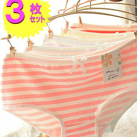 ショーツ 福袋 レディース 綿 混 3枚セット メール便 送料無料 コットン 混 ボーダー 下着 ランジェリー シンプル セールM ポイント 消化 リボン ショ...