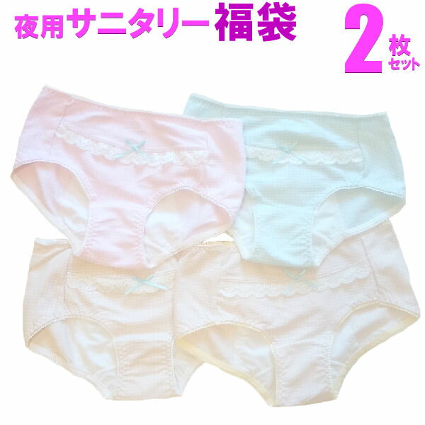 ショーツ 福袋 レディース 夜用 サニタリー ショーツ 2枚セット 綿 95% コットン メール便 送料無料 楽天ランキング 下着 チェック 格子 シンプル セ...