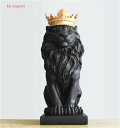 置物 王冠を被ったライオン 彫刻風 ヨーロピアン調 (ブラック)