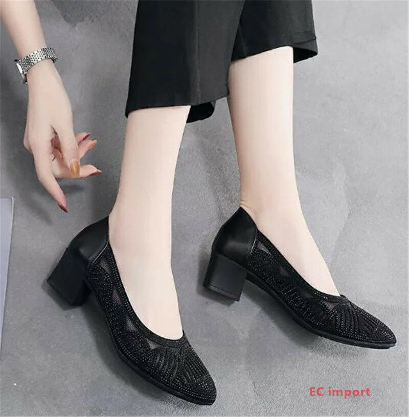 春夏粗中とドリル網面サンダル女夏網・お母さんの靴先抜き透気中年女性サンダル滑り止めサンダル美しい..