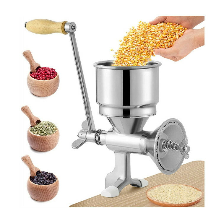 手挽き穀物製粉機 手動 家庭用 DIY 小型 トウモロコシ、小豆、大豆、米、キビ、コショウ、粗塩などの調味料用 卓上型 穀物粉砕機 304#ステンレス製 妻と母...