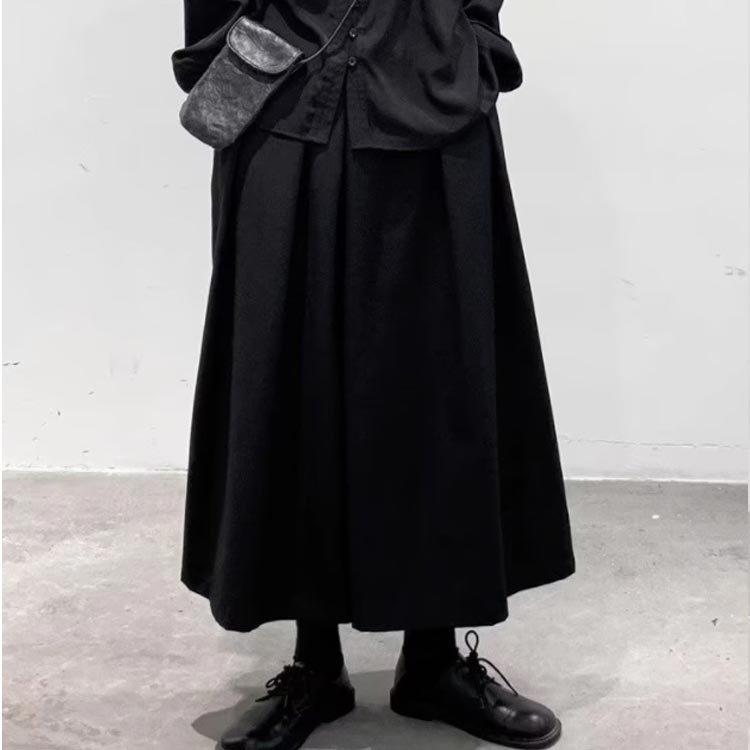 袴パンツ メンズ ワイドパンツ ハカマパンツ 9分丈 袴 スカート風 スカーチョ モード系 フレアパンツ サルエルパンツ ビッグシルエット 無地 大きいサイズ ゆったり 男女兼用 個性派 きれいめ ヴィジュアル系 ゴシック ダンス