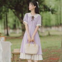 ワンピース 夏季 新作 清新ちゃん ハスの葉の端縛り紐 半袖 アンドロメダスカート 中長タイプ ワンピース 学生 女 ワンピース 卒業式 入学式 ワンピース カ...