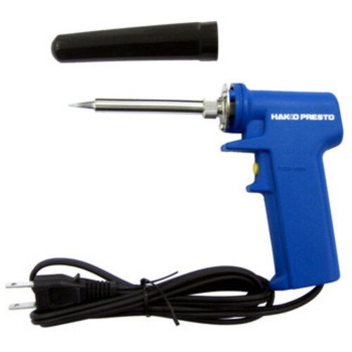 ブランド名 HAKKO 商品名 HAKKO [ハッコー] はんだこてプレスト No．985−01 ガンタイプ キャップ付 AC100V 50／60HzW 特徴 ・電気製品の簡単な修理からトランス、リレー、コネクタなどの大型部品の 　はんだ付けまでできます ・作業後の収納に便利な耐熱キャップ付きです ・通常は20Wで使用しますが、スイッチを押している間は130Wで加熱できます ・立ち上がり時間の短縮 (20秒前後ではんだ付け可能)、リレーやコネクタの 　はんだ付けなど一時的に大きな熱量が必要な際にスイッチを押してください 仕様 ・タイプ:ガンタイプ　キャップ付 ・電源:AC100V　50/60Hz、消費電力:20/130（スイッチオン時）W ・標準こて先:BI型（No．980-T-BI） ・全長:160mm、重量:100g ・標準こて先:B型（No．N454-T-B） ・全長:192mm、重量:57g 製品サイズ(mm) - 製品重量(g) - パッケージサイズ(mm) 縦x横x高さ：230x150x20 パッケージ重量(g) - 発売元 白光株式会社 ※品質向上のため予告無く仕様を変更する場合がございます。 ※商品画像の色合いは、画像処理上　若干異なる場合がございます。予めご了承下さい。 ※パッケージリニューアル等につき、商品画像が異なる場合がございます。予めご了承下さい。