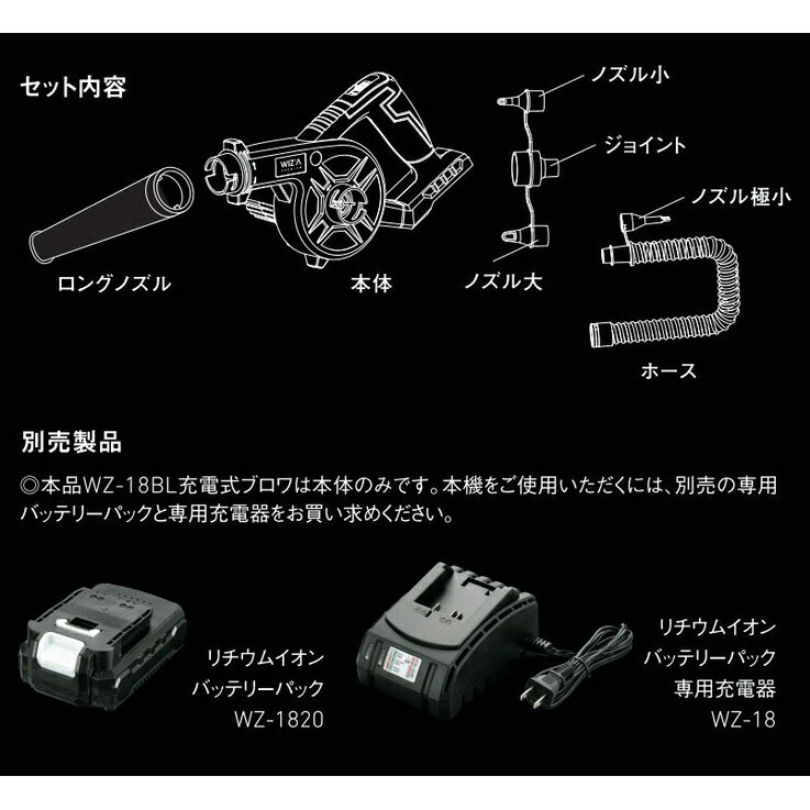 ウイザ WIZA 18V 充電式ブロワー WZ-18BL 本体のみ アークランズ