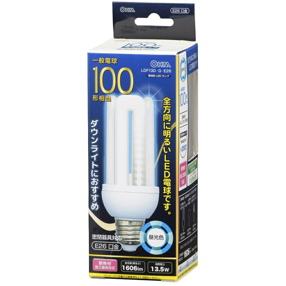 General Light Bulbs - 【5月25日限定！最大100％ポイントバック】オーム電機 LED電球 D形 E26 100形相当 昼光色 全方向タイプ 発光管露出形 LDF13D-G-E26