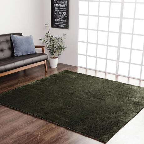 乐天商城 - シャギー調ラグ ラルジュ 185×185cm グリーン 柔らかいタッチの長毛ラグ 【メーカー直送・代引不可・置配不可・配送地域限定】