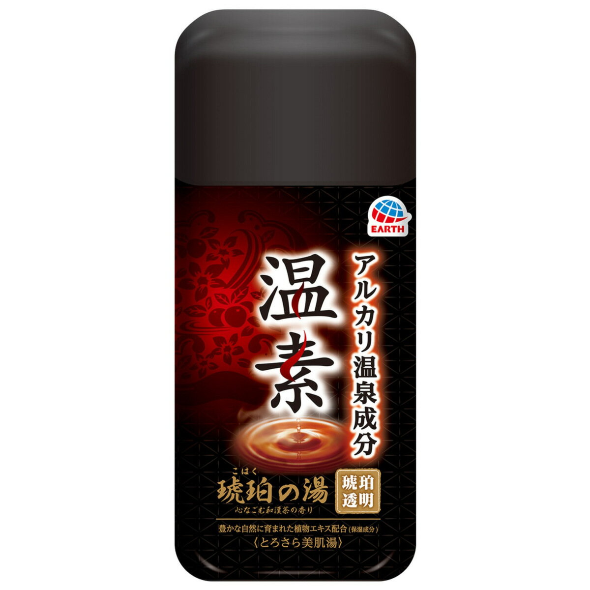 仕様 内容量:600ml(約15回分/1回40g使用の時) 有効成分:炭酸水素ナトリウム、炭酸ナトリウム 成分:ポリアクリル酸塩、無水ケイ酸、香料、ステアリン酸 PEG、POE(300)POP(55)、サリチル酸、グリシン、石けん用素地、ゴボウエキス、ヨモギエキス、BG、シラカバエキス、ドクダミエキス、チャエキス(1)、乾燥硫酸Na、青1、赤102、黄4 香り/湯色:心なごむ和漢茶の香り・輝く琥珀色の湯(透明) 効果/効能:疲労回復、あせも、しっしん、にきび、ひび、あかぎれ、しもやけ、荒れ性、うちみ、くじき、肩のこり、神経痛、リウマチ、腰痛、冷え症、痔、産前産後の冷え症 製品サイズ(mm) 幅×奥行×高さ:82×60×190 商品説明 本格志向の方へ、アルカリ温泉成分配合の入浴剤。 高級旅館の極上体験、とろっとろの湯ざわり。 アルカリ温泉成分(炭酸ナトリウム)配合。湯の中にじんわりと溶け込み、温浴効果を高め、血行を促進し、身体の芯まで温めます。疲れて、こり固まった身体をやさしくほぐします。 温泉成分(炭酸水素ナトリウム)配合。まろやかな湯ざわりを実感いただけます。湯上がり後のお肌をつるつる、さらさらにします。 なめらかでつるつるの感触で知られる、モール泉の極上の湯ざわりを追求しました。 豊かな自然に育まれた植物エキス(保湿成分)配合。 お風呂のお湯(200L)に本品30gから45gを入れ、よくかきまぜて入浴してください。(キャップの内側のラインが約40gです) 本品には浴槽・風呂釜をいためるイオウは入っておりません。 ※品質向上のため予告なく仕様を変更する場合がございます。パッケージのリニューアル等につき、商品画像が異なる場合がございます。商品画像の色合いは、画像処理上、若干異なる場合がございます。 広告文責:アークランズ株式会社 0256-68-6804メーカー:アース製薬株式会社日本製・医薬部外品