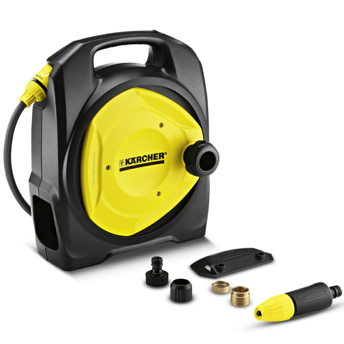 仕様 セット内容:ホース10m+2m、コネクター(逆止弁付)、多機能ノズル、壁掛けフック、ねじ付蛇口アダプター、万能口金(大) 水道ホース長さ:10m 蛇口側ホース長さ:2m ホース内径:9mm 製品サイズ(mm) 幅×奥行×高さ:145×285×330 製品重量(g) 2470 商品説明 10m+2mのホースが付いた、コンパクトなサイズのホースリールです。 ケルヒャーの家庭用高圧洗浄機 K 2 シリーズに接続可能です。 蛇口接続用コネクターが2種類ついていますので、ねじ切り蛇口や、丸蛇口水栓呼13~20および立水栓(四角タイプ)にも取付が可能です。 散水用のノズル付なのでバルコニーや屋外テラス、お庭などにある植物の水やりにも最適です。 ※注意:壁掛けフック取付用アンカーボルトは付属されていません。 ※品質向上のため予告なく仕様を変更する場合がございます。パッケージのリニューアル等につき、商品画像が異なる場合がございます。商品画像の色合いは、画像処理上、若干異なる場合がございます。