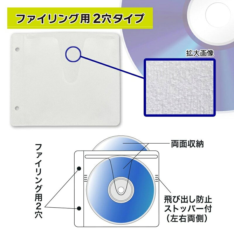 Arclands Online 楽天市場支店のオーム電機 Blu-ray＆DVD＆CD不織布スリーブ 両面収納タイプ25枚入 ホワイト OA-RBR50-W｜アングル2
